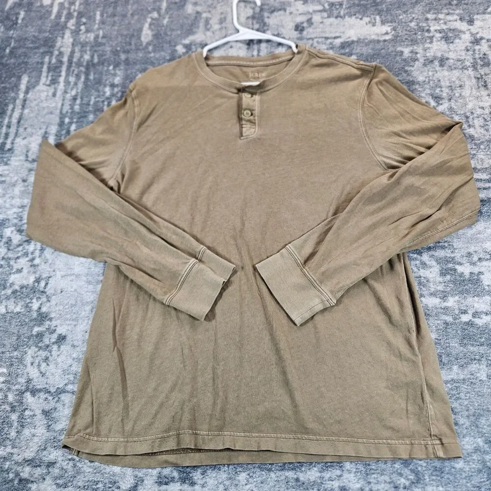 J Crew Henley Shirt Mens Large Brown Vintage Jersey Relaxed Long Sleeve Oarsman